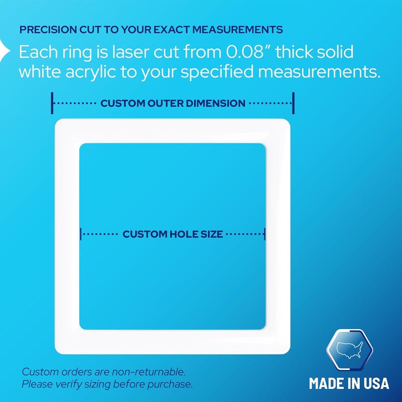 KASTLITE Custom Sized Goof Ring (Square) in Solid White | .080" Thick Acrylic Trim Ring for Recessed Downlights | Covers Holes in Ceilings | Custom OD and ID Measurements | 1 Pack - Image 5